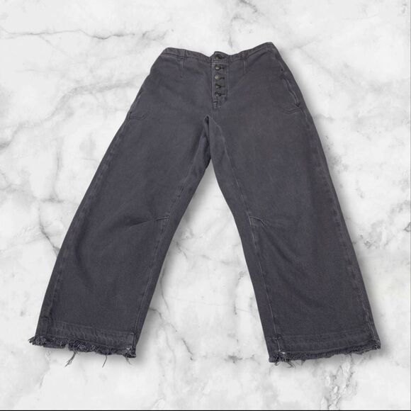 Free People We the Free Osaka Mid Rise Barrel Cropped Jeans Size 28 Gray